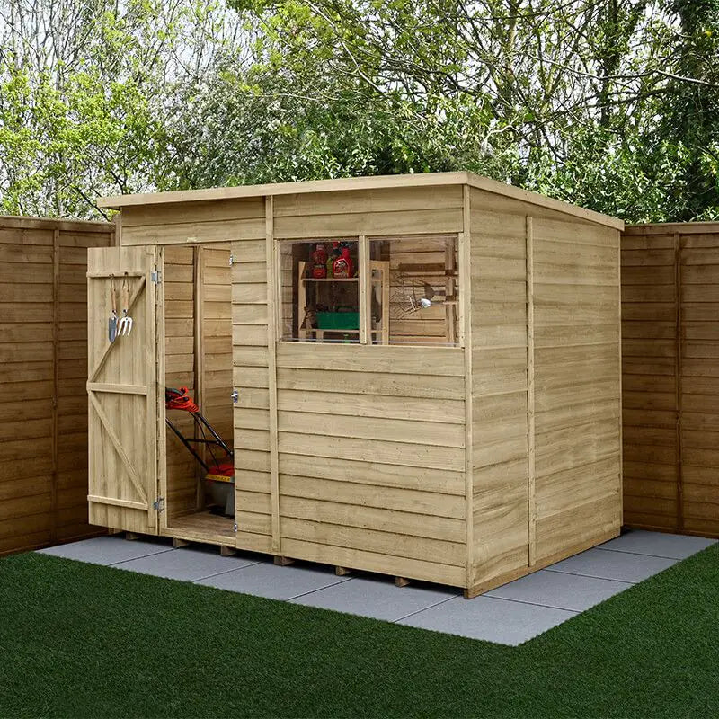 8' x 6' Forest 4Life 25yr Guarantee Overlap Pressure Treated Pent Wooden Shed (2.51m x 2.04m) With 8x6 Wooden Shed Base Kit