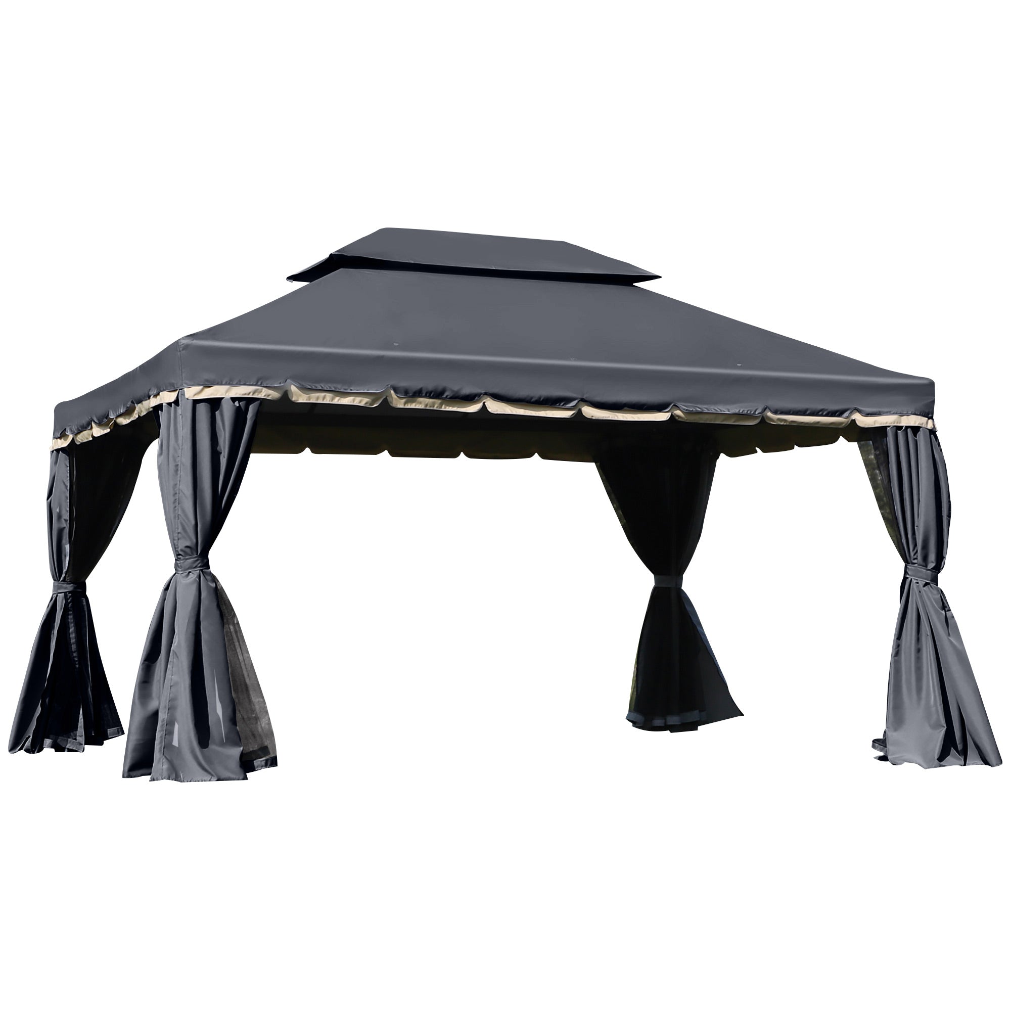 3 x 4m Aluminium Garden Gazebo, Pavilion Party Tent with Nets and Curtains, Light Grey