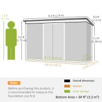 Outsunny 9ft x 4ft Metal Garden Shed, Outdoor Tool House with Foundation Kit, Ventilations and Double Doors, 280cm x 130cm x 172cm