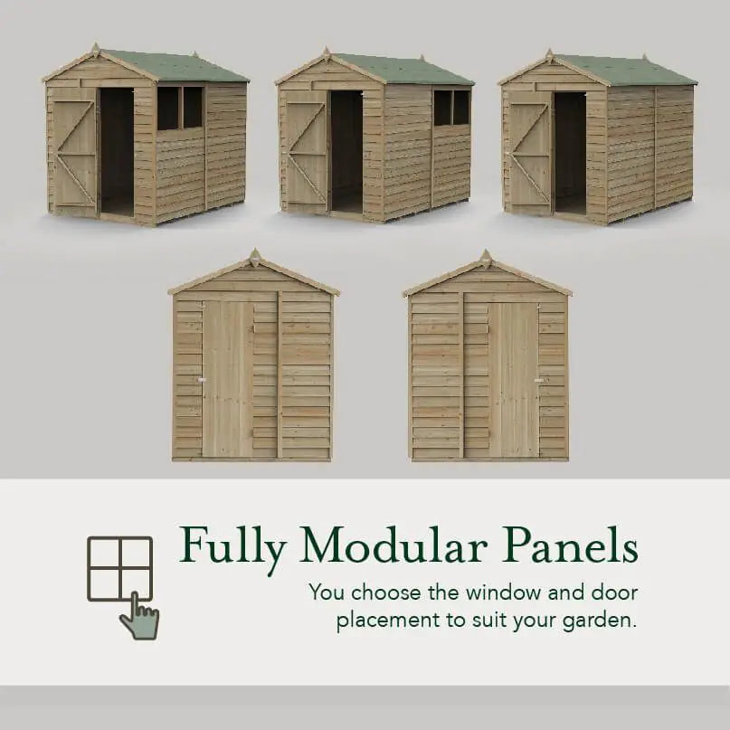 8' x 6' Forest 4Life 25yr Guarantee Overlap Pressure Treated Pent Wooden Shed (2.51m x 2.04m) With 8x6 Wooden Shed Base Kit