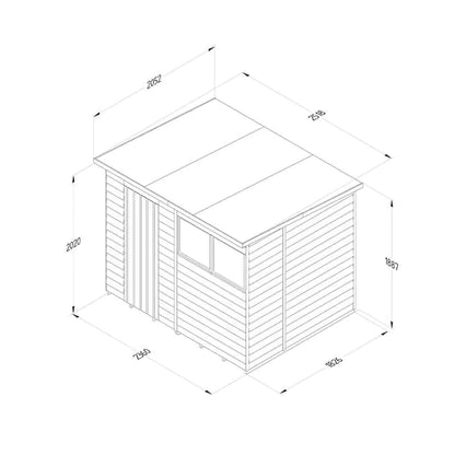 8' x 6' Forest 4Life 25yr Guarantee Overlap Pressure Treated Pent Wooden Shed (2.51m x 2.04m) With 8x6 Wooden Shed Base Kit
