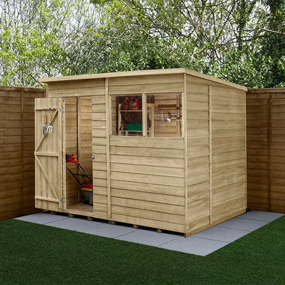 8' x 6' Forest 4Life 25yr Guarantee Overlap Pressure Treated Pent Wooden Shed (2.51m x 2.04m) With 8x6 Wooden Shed Base Kit