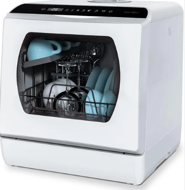 Hermitlux Table Top Dishwasher – Mini Countertop, 4 Place Settings, 6 Programs, Built-In 5L Water Tank, Touch Control