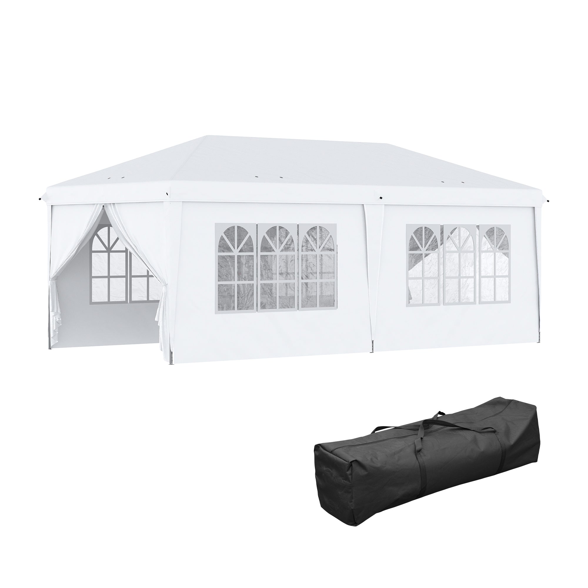 3 x 6m Garden Pop Up Gazebo, Wedding Party Tent with Sidewalls, Windows, Carry Bag, Black