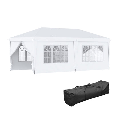 3 x 6m Garden Pop Up Gazebo, Wedding Party Tent with Sidewalls, Windows, Carry Bag, Black