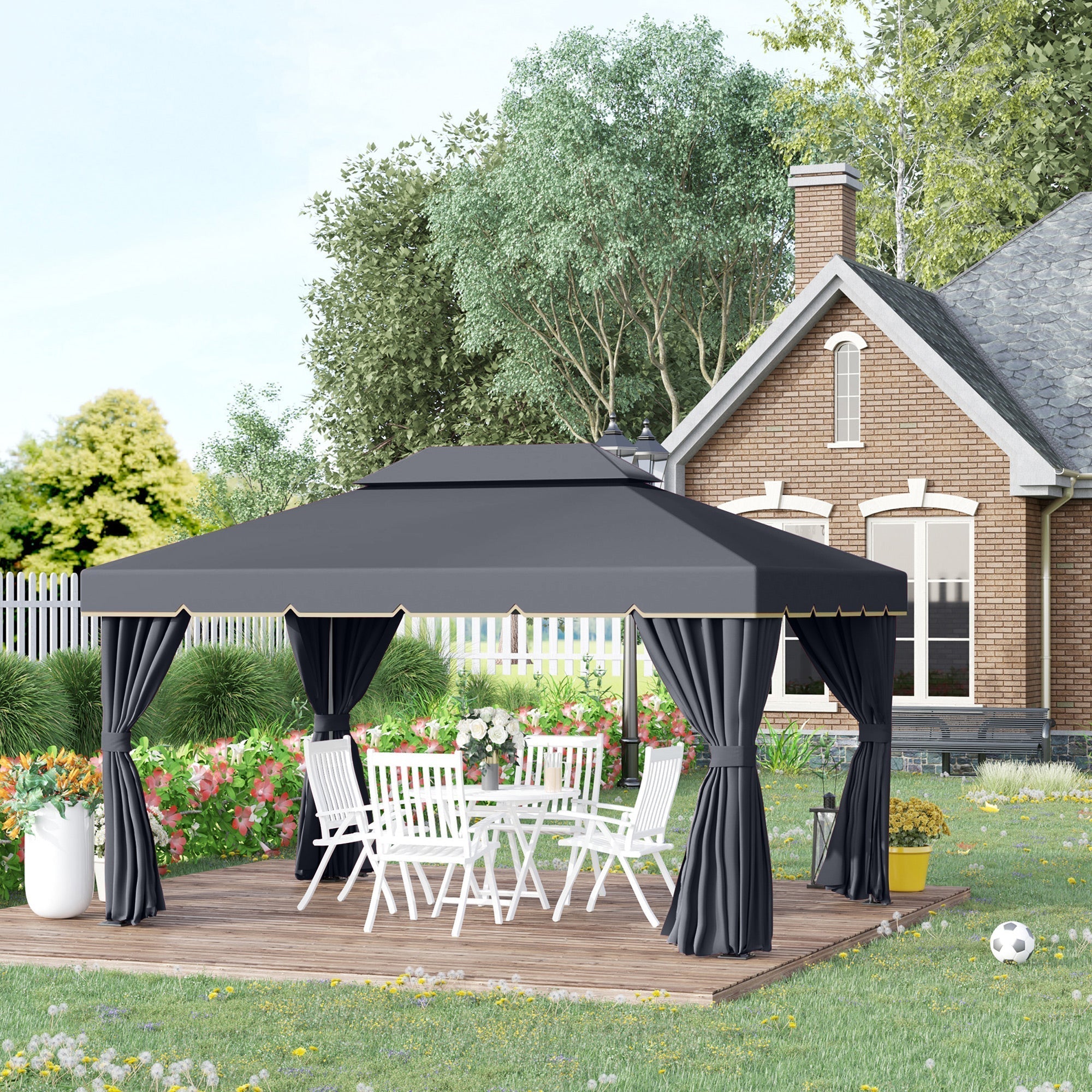 3 x 4m Aluminium Garden Gazebo, Pavilion Party Tent with Nets and Curtains, Light Grey