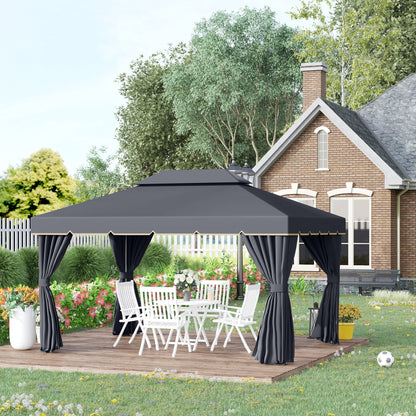 3 x 4m Aluminium Garden Gazebo, Pavilion Party Tent with Nets and Curtains, Light Grey