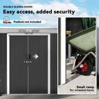 Outsunny 9ft x 4ft Metal Garden Shed, Outdoor Tool House with Foundation Kit, Ventilations and Double Doors, 280cm x 130cm x 172cm
