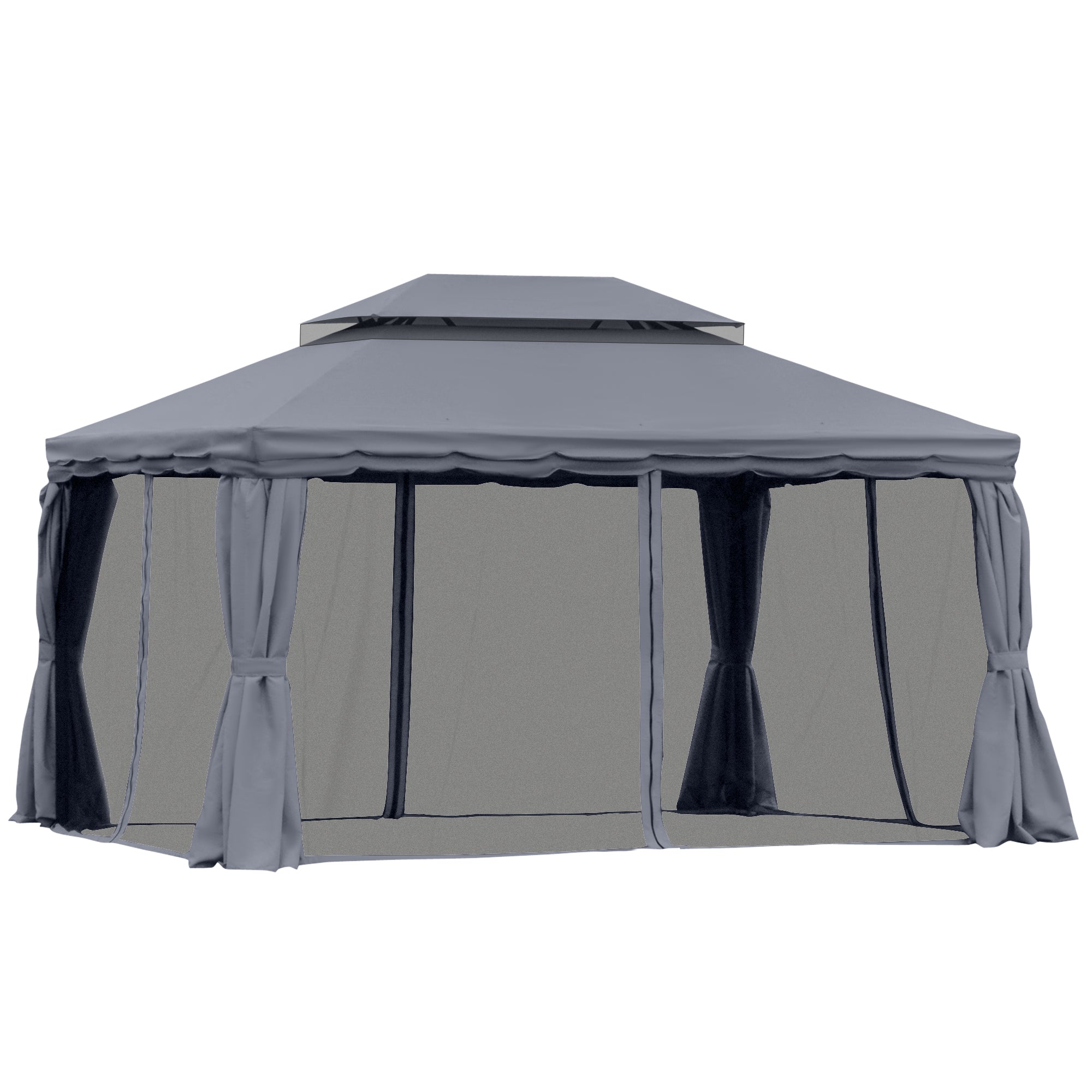 3 x 4m Aluminium Garden Gazebo, Pavilion Party Tent with Nets and Curtains, Light Grey