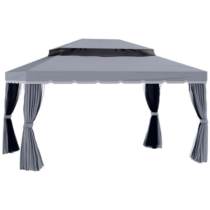 3 x 4m Aluminium Garden Gazebo, Pavilion Party Tent with Nets and Curtains, Light Grey