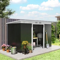 Outsunny 9ft x 4ft Metal Garden Shed, Outdoor Tool House with Foundation Kit, Ventilations and Double Doors, 280cm x 130cm x 172cm
