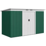 Outsunny 9ft x 4ft Metal Garden Shed, Outdoor Tool House with Foundation Kit, Ventilations and Double Doors, 280cm x 130cm x 172cm